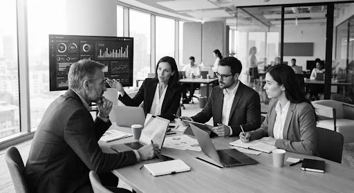 Intercambio de ideas y análisis en una mesa de trabajo